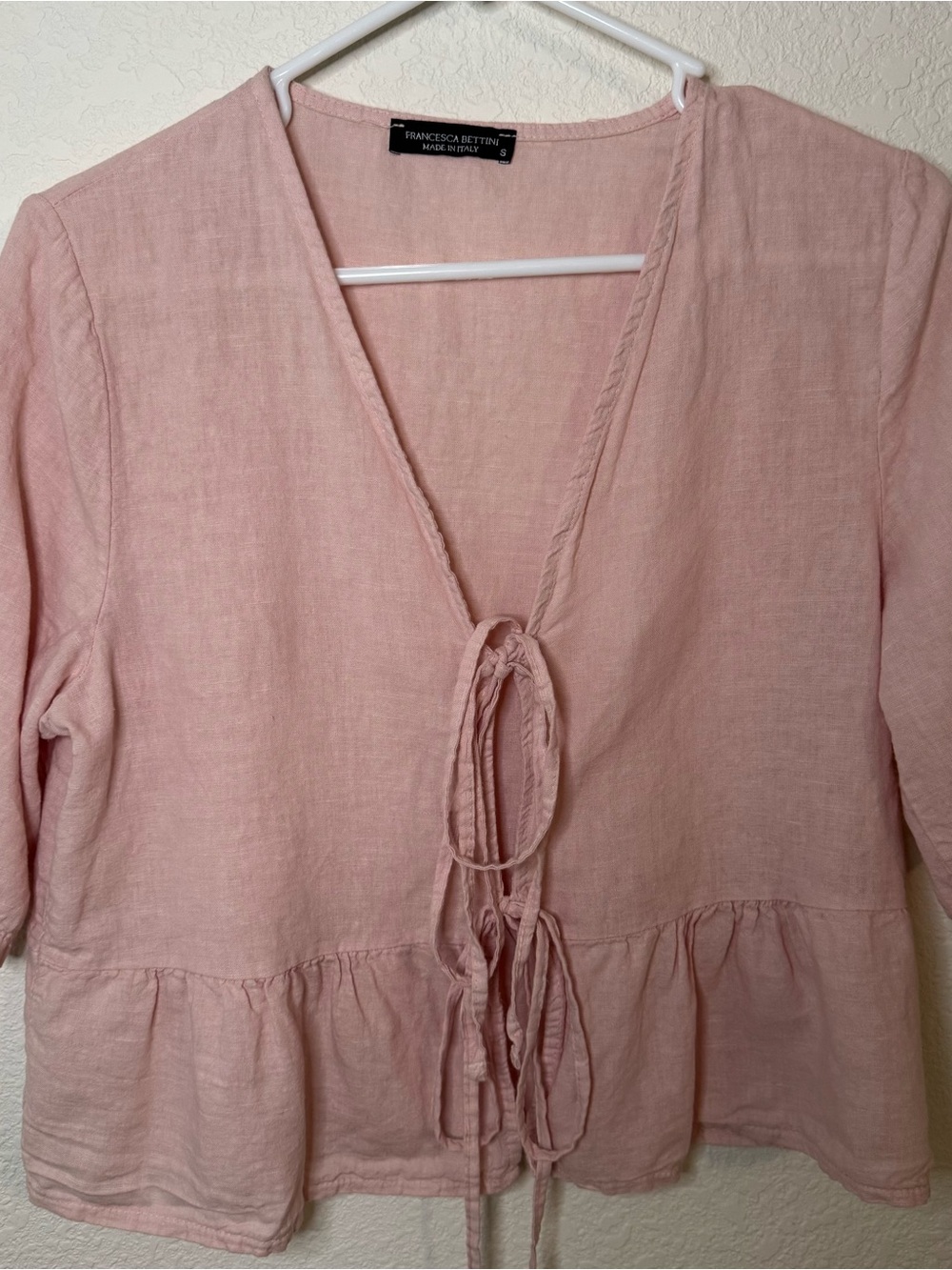 Francesca Bettini Pink Tie-Front Peplum Blouse